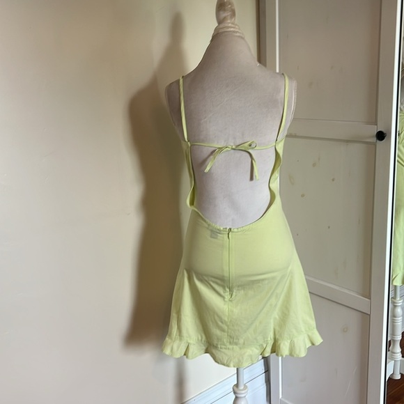 Nasty Gal Yellow/Green Spaghetti Strap Open Back Mini Cotton Sundress NWT - US 6 - Picture 8 of 12
